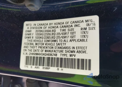 2016 Honda Cr-V Ex from USA, damaged, VIN 2HKRM4H54GH696748